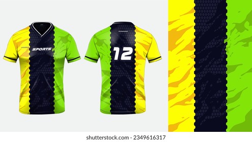 Diseño de la plantilla de camiseta de la camiseta de la camiseta de la camiseta de la camiseta de la camiseta deportiva jersey para fútbol de fútbol, étnico, juegos, deportes diseño abstracto color verde amarillo