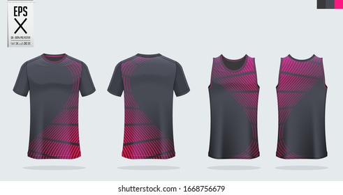 T-shirt mockup, sport shirt template design for soccer jersey, football kit. Tank top for basketball jersey and running singlet. Sport uniform in front view, back view.  Mockup Vector Illustration