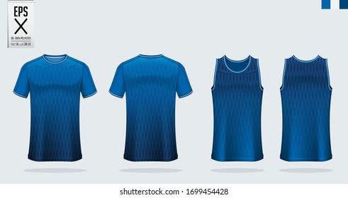 T-shirt mockup, sport shirt template design for soccer jersey, football kit. Tank top for basketball jersey and running singlet. Sport uniform in front view and back view.  Mock up Vector Illustration