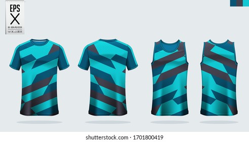 T-shirt mockup, sport shirt template design for soccer jersey, football kit. Tank top for basketball jersey and running singlet. Sport uniform in front view and back view.  Mock up Vector Illustration