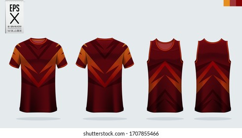 T-shirt mockup, sport shirt template design for soccer jersey, football kit. Tank top for basketball jersey and running singlet. Sport uniform in front view and back view.  Mock up Vector Illustration