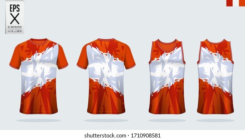 T-shirt mockup, sport shirt template design for soccer jersey, football kit. Tank top for basketball jersey and running singlet. Sport uniform in front view and back view.  Mock up Vector Illustration