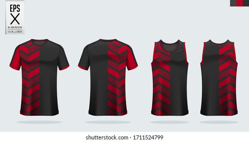 T-shirt mockup, sport shirt template design for soccer jersey, football kit. Tank top for basketball jersey and running singlet. Sport uniform in front view and back view.  Mock up Vector Illustration