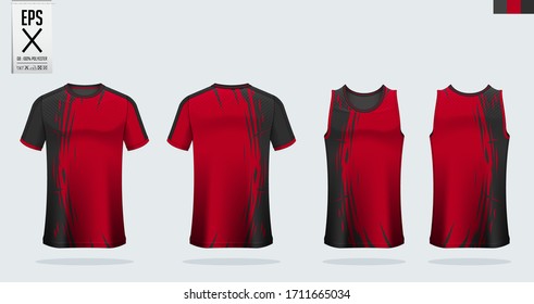 T-shirt mockup, sport shirt template design for soccer jersey, football kit. Tank top for basketball jersey and running singlet. Sport uniform in front view and back view.  Mock up Vector Illustration