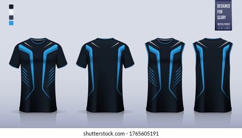 T-shirt mockup, sport shirt template design for soccer jersey, football kit. Tank top for basketball jersey or running singlet. Dark Blue  Sport uniform in front view, back view. Shirt mock up Vector