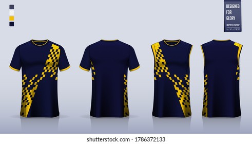 T-shirt mockup, sport shirt template design for soccer jersey, football kit. Tank top for basketball jersey or running singlet. Blue Sport uniform in front view, back view. Shirt mockup Vector.
