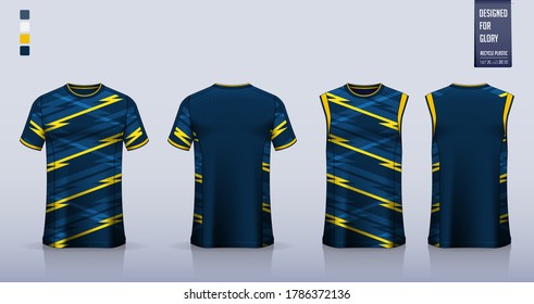 T-shirt mockup, sport shirt template design for soccer jersey, football kit. Tank top for basketball jersey or running singlet. Blue Sport uniform in front view, back view. Shirt mockup Vector.