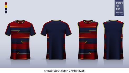 T-shirt mockup, sport shirt template design: soccer jersey football kit. Tank top for basketball jersey running singlet. Blue Sport uniform in front view, back view. Shirt mock up Vector Illustration