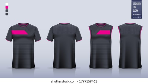 T-shirt mockup or sport shirt template design for soccer jersey, football kit. Tank top for basketball jersey, running singlet. Abstract fabric pattern for sport uniform in front, back view. Vector.