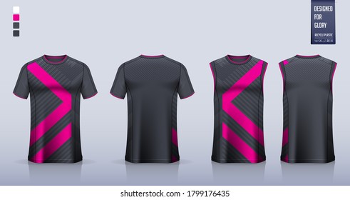 T-shirt mockup or sport shirt template design for soccer jersey, football kit. Tank top for basketball jersey, running singlet. Abstract fabric pattern for sport uniform in front, back view. Vector.