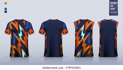 T-shirt mockup, sport shirt template design for soccer jersey, football kit. Tank top for basketball jersey, running singlet. Abstract fabric pattern for sport uniform in front view back view. Vector.