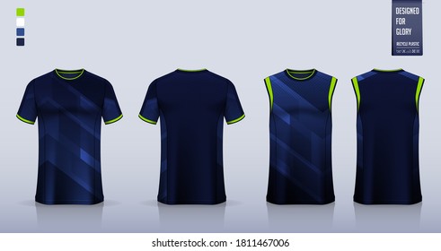 T-shirt mockup, sport shirt template design for soccer jersey or football kit. Tank top for basketball jersey, running singlet. Textile fabric pattern for sport uniform in front view back view. Vector