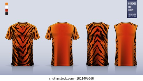 T-shirt mockup, sport shirt template design for soccer jersey or football kit. Tank top for basketball jersey, running singlet. Textile fabric pattern for sport uniform in front view back view. Vector