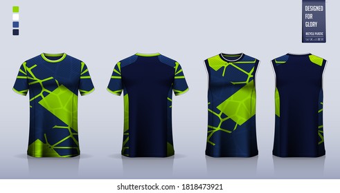 T-shirt mockup, sport shirt template design for soccer jersey or football kit. Tank top for basketball jersey, running singlet. Textile fabric pattern for sport uniform in front view back view. Vector