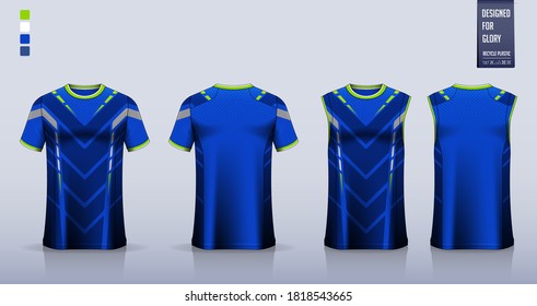 T-shirt mockup, sport shirt template design for soccer jersey or football kit. Tank top for basketball jersey, running singlet. Textile fabric pattern for sport uniform in front view back view. Vector