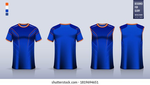 T-shirt mockup, sport shirt template design for soccer jersey or football kit. Tank top for basketball jersey, running singlet. Textile fabric pattern for sport uniform in front view back view. Vector