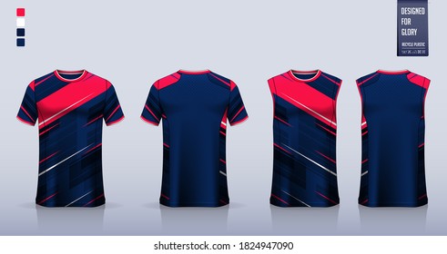 T-shirt mockup, sport shirt template design for soccer jersey or football kit. Tank top for basketball jersey, running singlet. Fabric pattern for sport uniform in front view and back view. Vector.