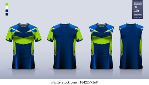 T-shirt mockup, sport shirt template design for soccer jersey, football kit. Tank top for basketball jersey, running singlet. Fabric pattern for sport uniform in front view back view. Vector.