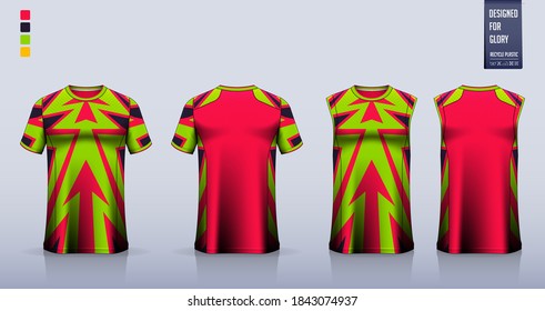 T-shirt mockup, sport shirt template design for soccer jersey, football kit. Tank top for basketball jersey, running singlet. Fabric pattern for sport uniform in front view back view. Vector.