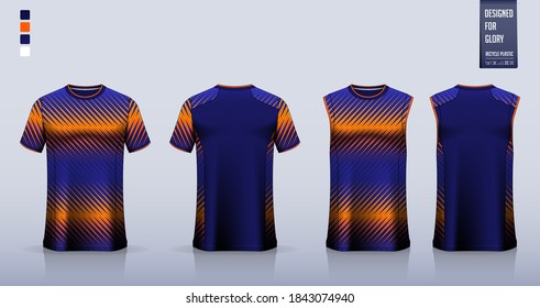 T-shirt mockup, sport shirt template design for soccer jersey, football kit. Tank top for basketball jersey, running singlet. Fabric pattern for sport uniform in front view back view. Vector.