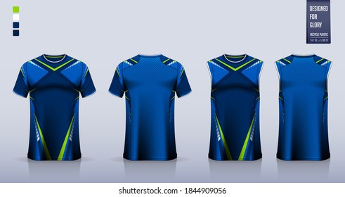 T-shirt mockup, sport shirt template design for soccer jersey, football kit. Tank top for basketball jersey, running singlet. Fabric pattern for sport uniform in front view back view. Vector.