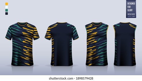 T-shirt mockup or sport shirt template design for soccer jersey or football kit. Tank top for basketball jersey or running singlet. Fabric pattern for sport uniform in front view back view. Vector.