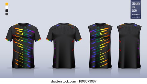 T-shirt mockup or sport shirt template design for soccer jersey or football kit. Tank top for basketball jersey or running singlet. Fabric pattern for sport uniform in front view back view. Vector.