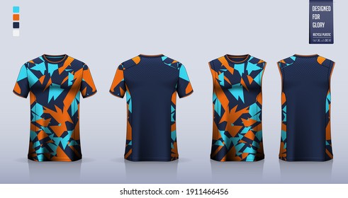 T-shirt mockup or sport shirt template design for soccer jersey or football kit. Tank top for basketball jersey or running singlet. Fabric pattern for sport uniform in front view back view. Vector.