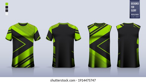 T-shirt mockup or sport shirt template design for soccer jersey or football kit. Tank top for basketball jersey or running singlet. Fabric pattern for sport uniform in front view back view. Vector.