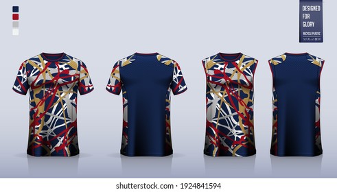 T-shirt mockup or sport shirt template design for soccer jersey or football kit. Tank top for basketball jersey or running singlet. Fabric pattern for sport uniform in front view back view. Vector.