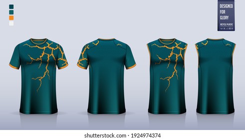T-shirt mockup or sport shirt template design for soccer jersey or football kit. Tank top for basketball jersey or running singlet. Fabric pattern for sport uniform in front view back view. Vector.