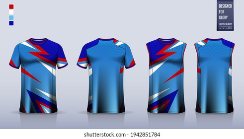 T-shirt mockup or sport shirt template design for soccer jersey or football kit. Tank top for basketball jersey or running singlet. Fabric pattern for sport uniform in front view back view. Vector.