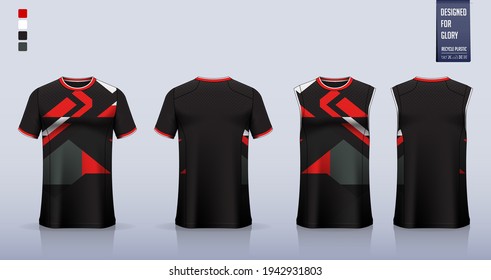 T-shirt mockup or sport shirt template design for soccer jersey or football kit. Tank top for basketball jersey or running singlet. Fabric pattern for sport uniform in front view back view. Vector.