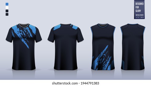 T-shirt mockup or sport shirt template design for soccer jersey or football kit. Tank top for basketball jersey or running singlet. Fabric pattern for sport uniform in front view back view. Vector.