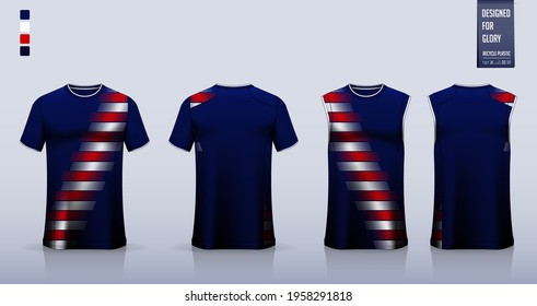 T-shirt mockup or sport shirt template design for soccer jersey or football kit. Tank top for basketball jersey or running singlet. Fabric pattern for sport uniform in front view back view. Vector.