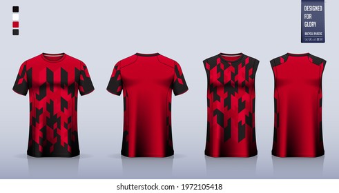 T-shirt mockup or sport shirt template design for soccer jersey or football kit. Tank top for basketball jersey or running singlet. Fabric pattern for sport uniform in front view back view. Vector.