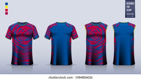 T-shirt mockup or sport shirt template design for soccer jersey or football kit. Tank top for basketball jersey or running singlet. Fabric pattern for sport uniform in front view back view. Vector.