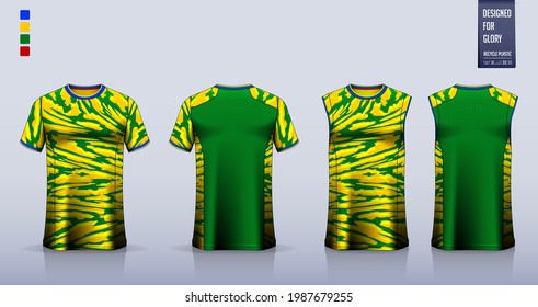 T-shirt mockup or sport shirt template design for soccer jersey or football kit. Tank top for basketball jersey or running singlet. Fabric pattern for sport uniform in front view back view. Vector.