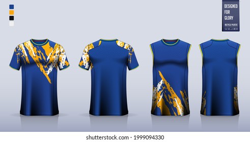 T-shirt mockup or sport shirt template design for soccer jersey or football kit. Tank top for basketball jersey or running singlet. Fabric pattern for sport uniform in front view back view. Vector.