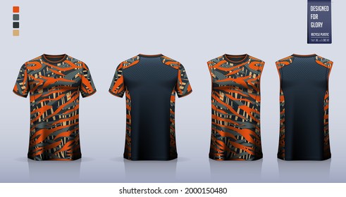 T-shirt mockup or sport shirt template design for soccer jersey or football kit. Tank top for basketball jersey or running singlet. Fabric pattern for sport uniform in front view back view. Vector.