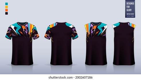 T-shirt mockup or sport shirt template design for soccer jersey or football kit. Tank top for basketball jersey or running singlet. Fabric pattern for sport uniform in front view back view. Vector.