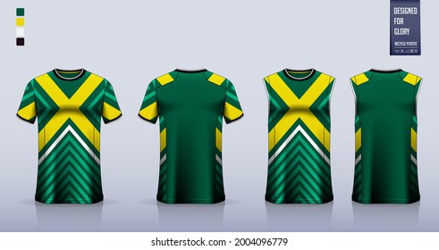 T-shirt mockup or sport shirt template design for soccer jersey or football kit. Tank top for basketball jersey or running singlet. Fabric pattern for sport uniform in front view back view. Vector.