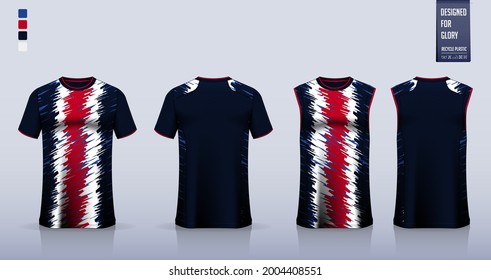 T-shirt mockup or sport shirt template design for soccer jersey or football kit. Tank top for basketball jersey or running singlet. Fabric pattern for sport uniform in front view back view. Vector.