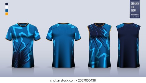 Mockup de camisetas o diseño de la plantilla de la camisa deportiva para la camiseta de fútbol o el kit de fútbol. Tank top para la camiseta de baloncesto o el singlet en marcha. Patrón de tejido para uniforme deportivo en la vista posterior de la vista frontal. Vector.