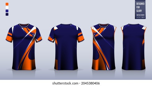 T-shirt mockup, sport shirt template design for soccer jersey, football kit. Tank top for basketball jersey, running singlet. Fabric pattern for sport uniform in front, back view. Vector Illustration