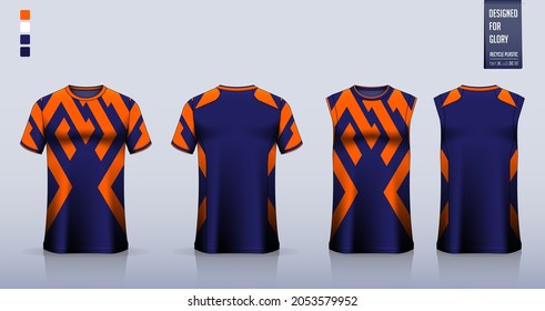 T-shirt mockup, sport shirt template design for soccer jersey, football kit. Tank top for basketball jersey, running singlet. Fabric pattern for sport uniform in front, back view. Vector Illustration