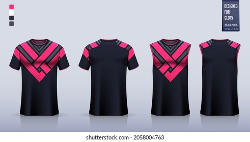 T-shirt mockup, sport shirt template design for soccer jersey, football kit. Tank top for basketball jersey, running singlet.Fabric pattern for sport uniform in front and back view.Vector Illustration