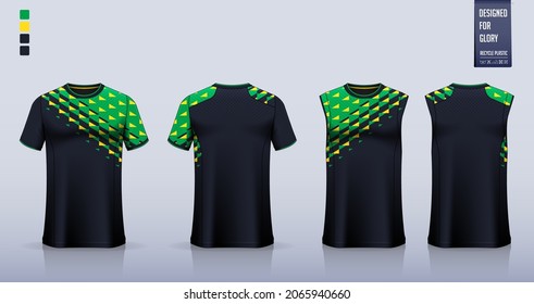 T-shirt mockup, sport shirt template design for soccer jersey, football kit. Tank top for basketball jersey, running singlet.Fabric pattern for sport uniform in front and back view.Vector Illustration