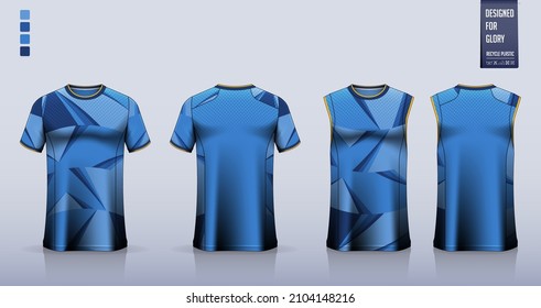 T-shirt mockup, sport shirt template design for soccer jersey, football kit. Tank top for basketball jersey, running singlet. Fabric pattern for sport uniform in front, back view. Vector Illustration