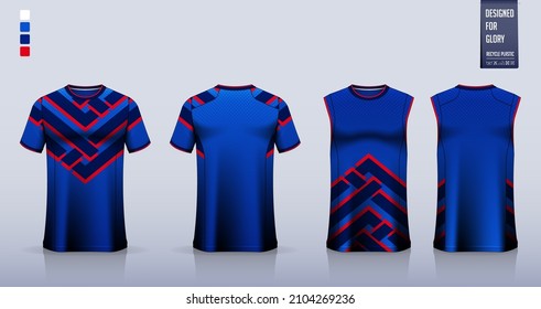 T-shirt mockup, sport shirt template design for soccer jersey, football kit. Tank top for basketball jersey, running singlet. Fabric pattern for sport uniform in front, back view. Vector Illustration